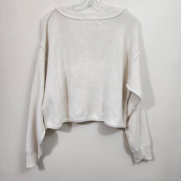 Carly Jean of LA open knit oversized slight crop cream sweater woman size medium - Picture 4 of 9